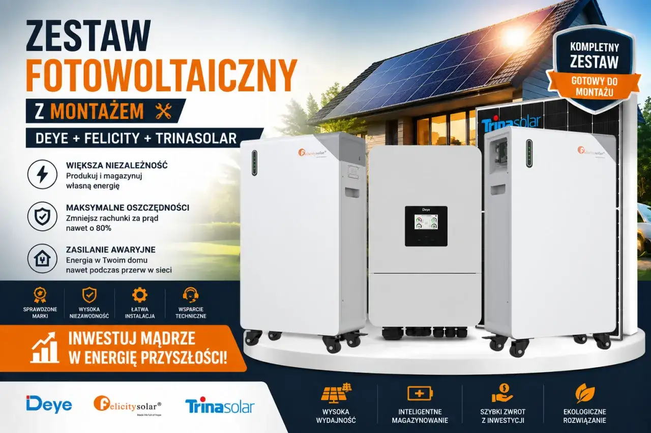 Zestaw fotowoltaiczny Deye, Felicity, Trinasolar. Dowiedz się, ile kosztuje fotowoltaika i zainwestuj w energię przyszłości. Oszczędności, niezależność, zasilanie awaryjne.
